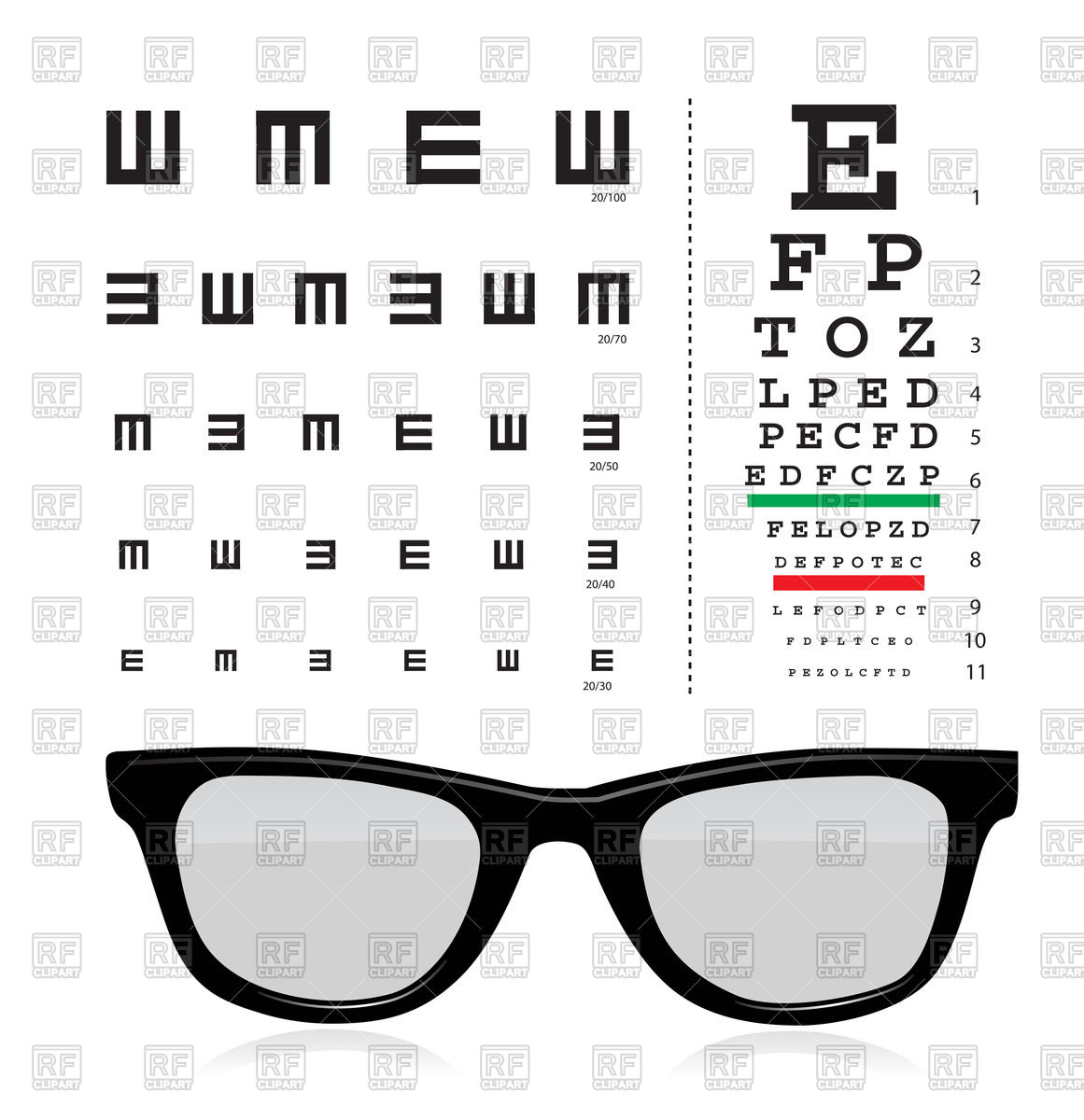 1161x1200 Snellen Eye Test Chart With Glasses Vector Image Of Objects