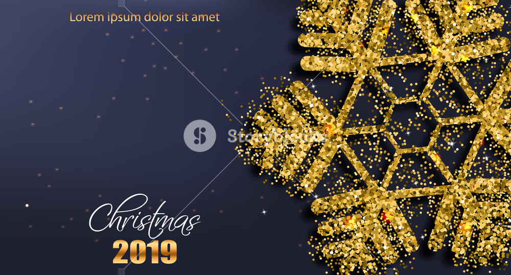 1000x538 Merry Christmas Snowflake In Golden Glitter Vector Realistic