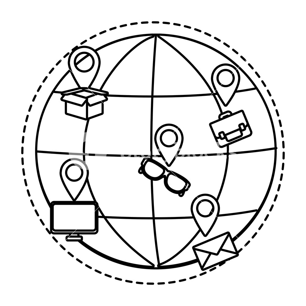 1000x1000 Business Online Symbols On Global Sphere Icon Vector Illustration