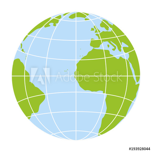500x500 World Globe Icon Vector Earth Logo Web Global Symbol With Grid