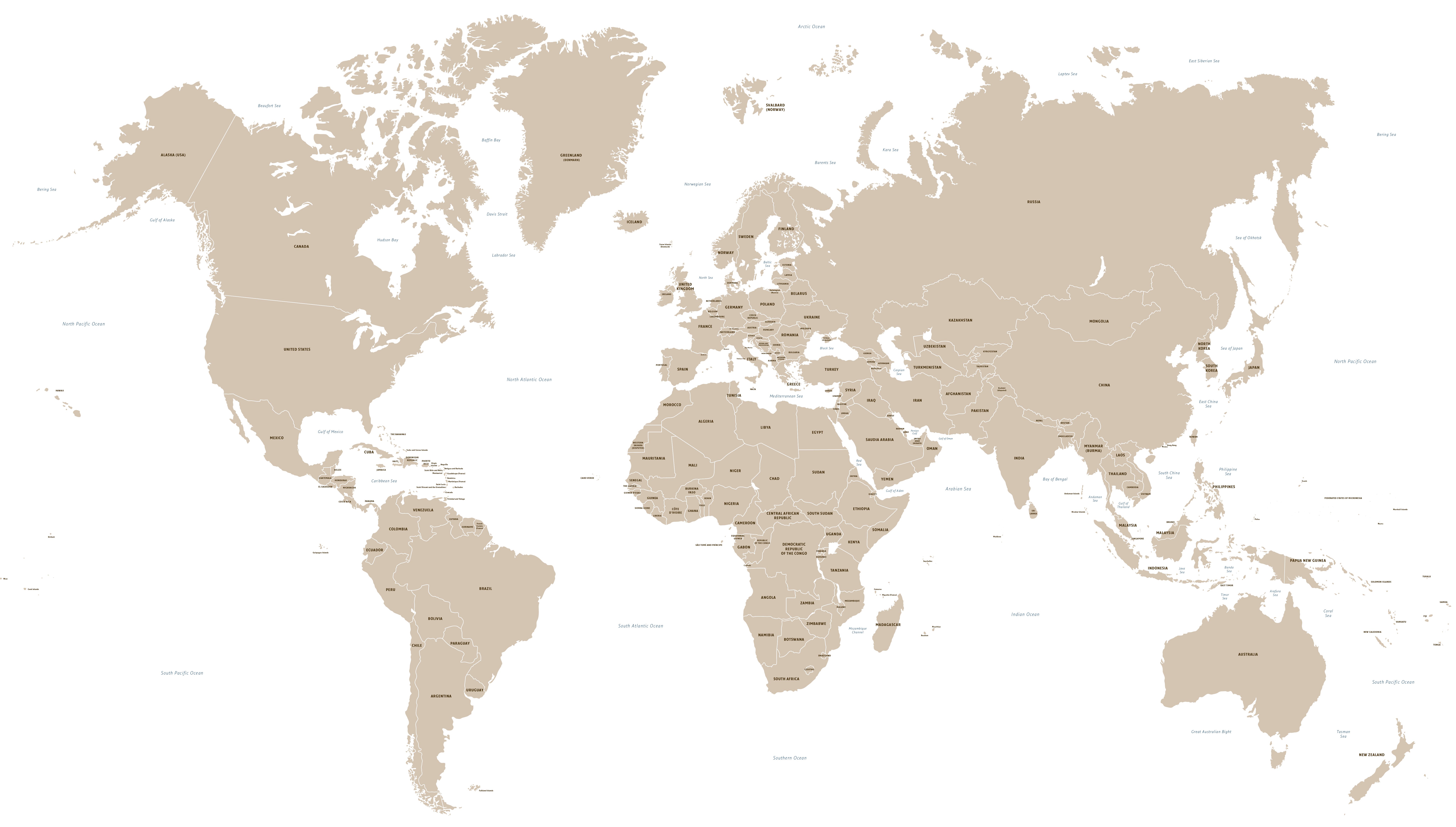 8192x4653 Vector World Map With All Countries