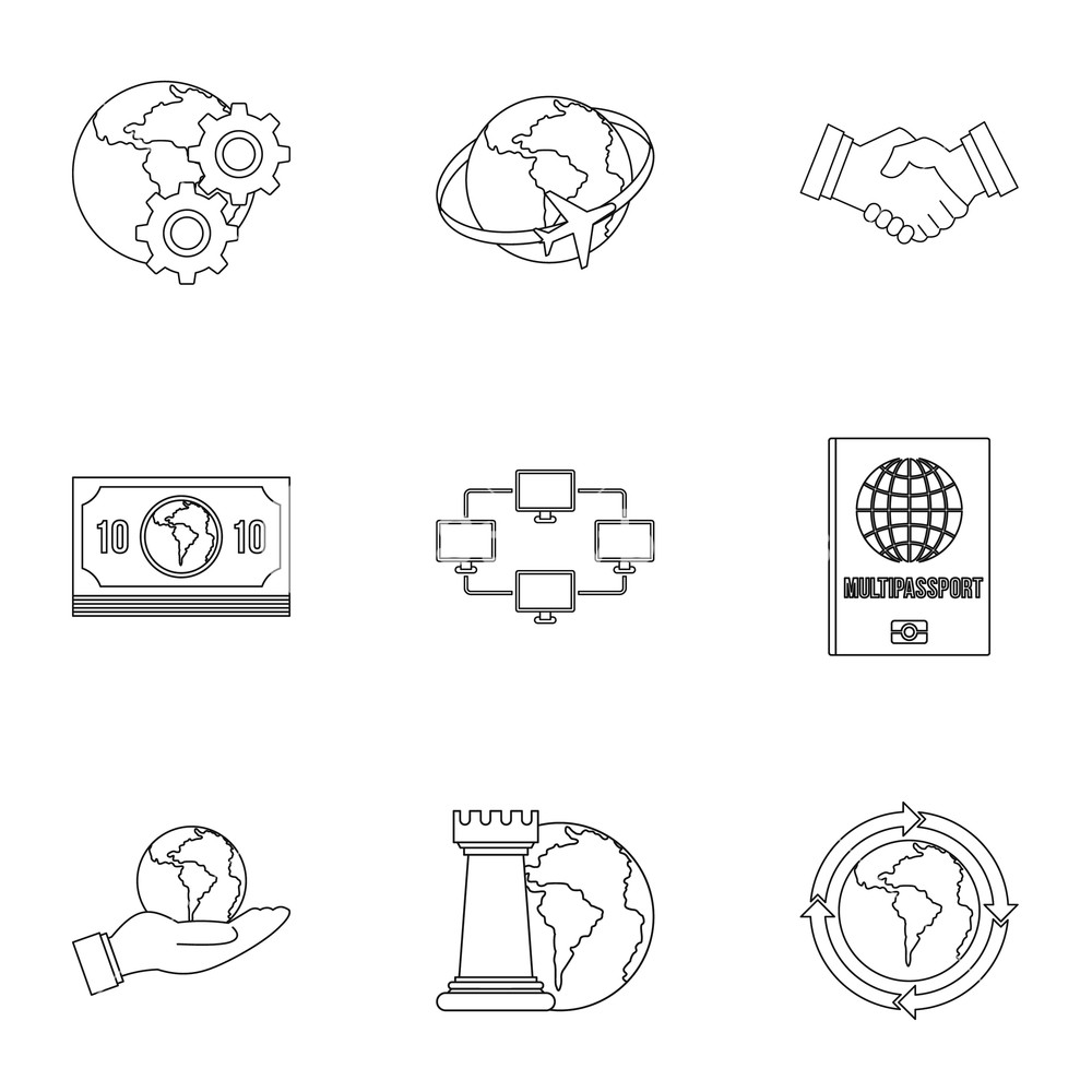 1000x1000 Global Icon Set Outline Set Of Global Vector Icons For Web