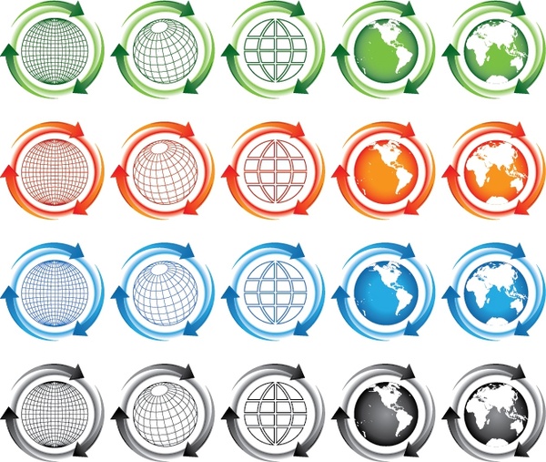 600x507 Globe Icons Collection Arrow Ornament Flat Colored Design Free