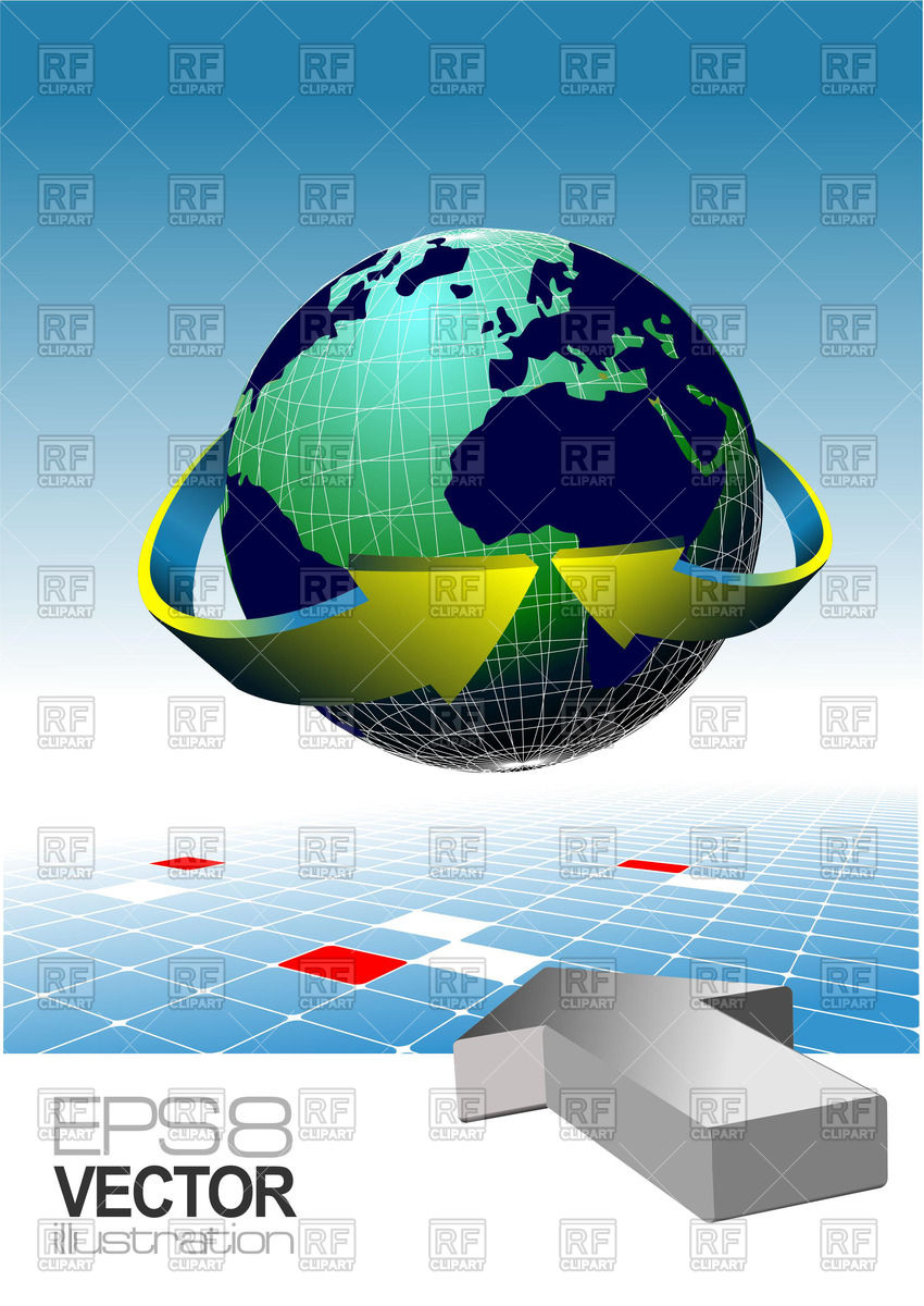 850x1200 Wireframe Globe With World Map Intertwined With Arrow Vector Image