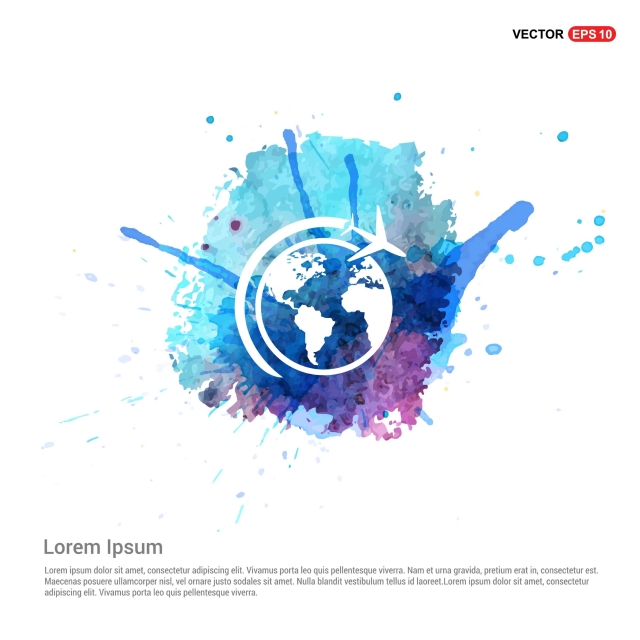 640x640 Globe Vector Icon With Plane Watercolor Background, Airline