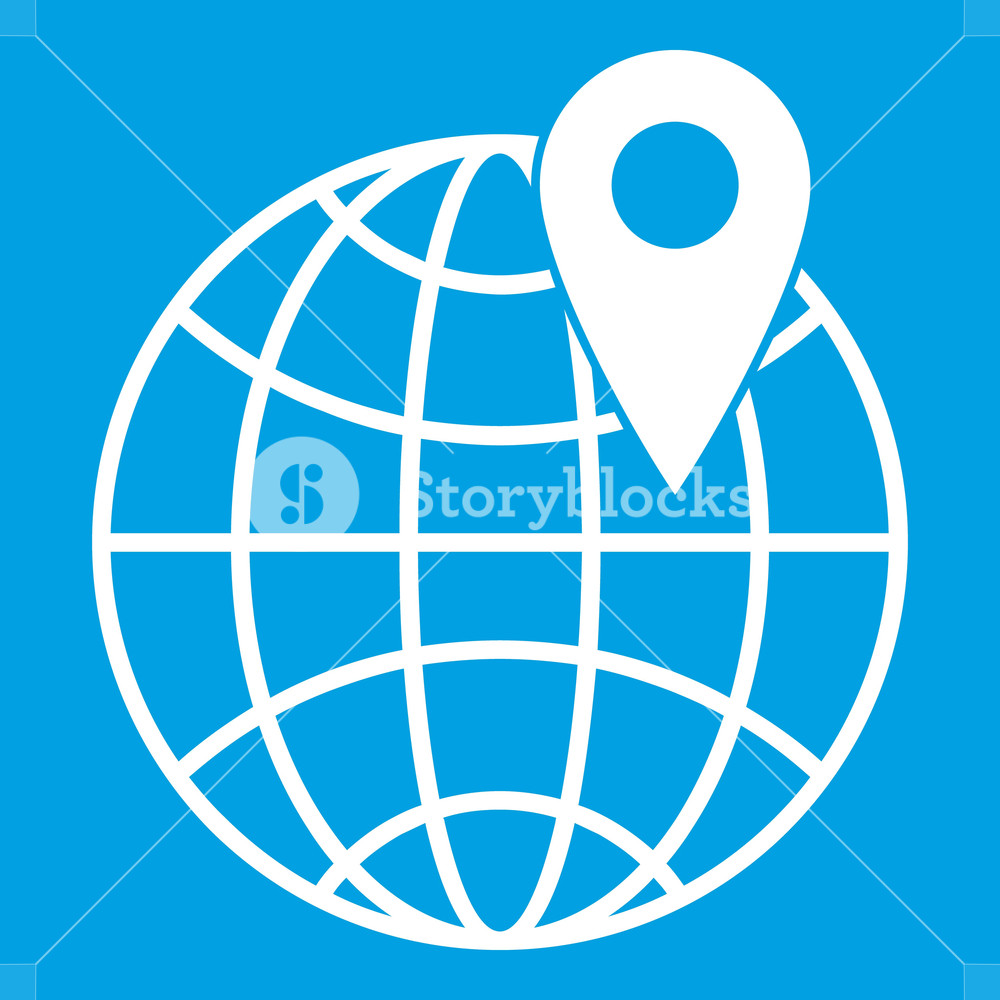 1000x1000 Globe With Pn White Isolated On Blue Background Vector