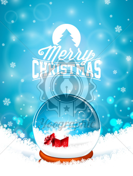 447x590 Merry Christmas Illustration With Snow Globe And Snowflakes