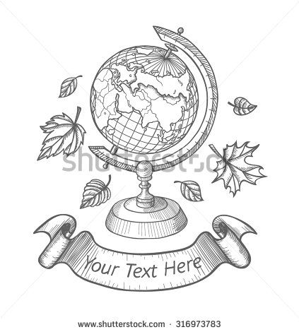 423x470 Retro Vector Doodle Of A World Globe Stand Autumn Doodle Icons