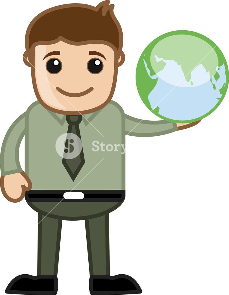 775x1000 Cartoon Man Holding A Earth Globe Icon Vector Royalty Free Stock