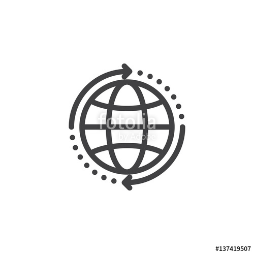 500x500 Globe With Arrows Around Line Icon, Outline Vector Sign, Linear