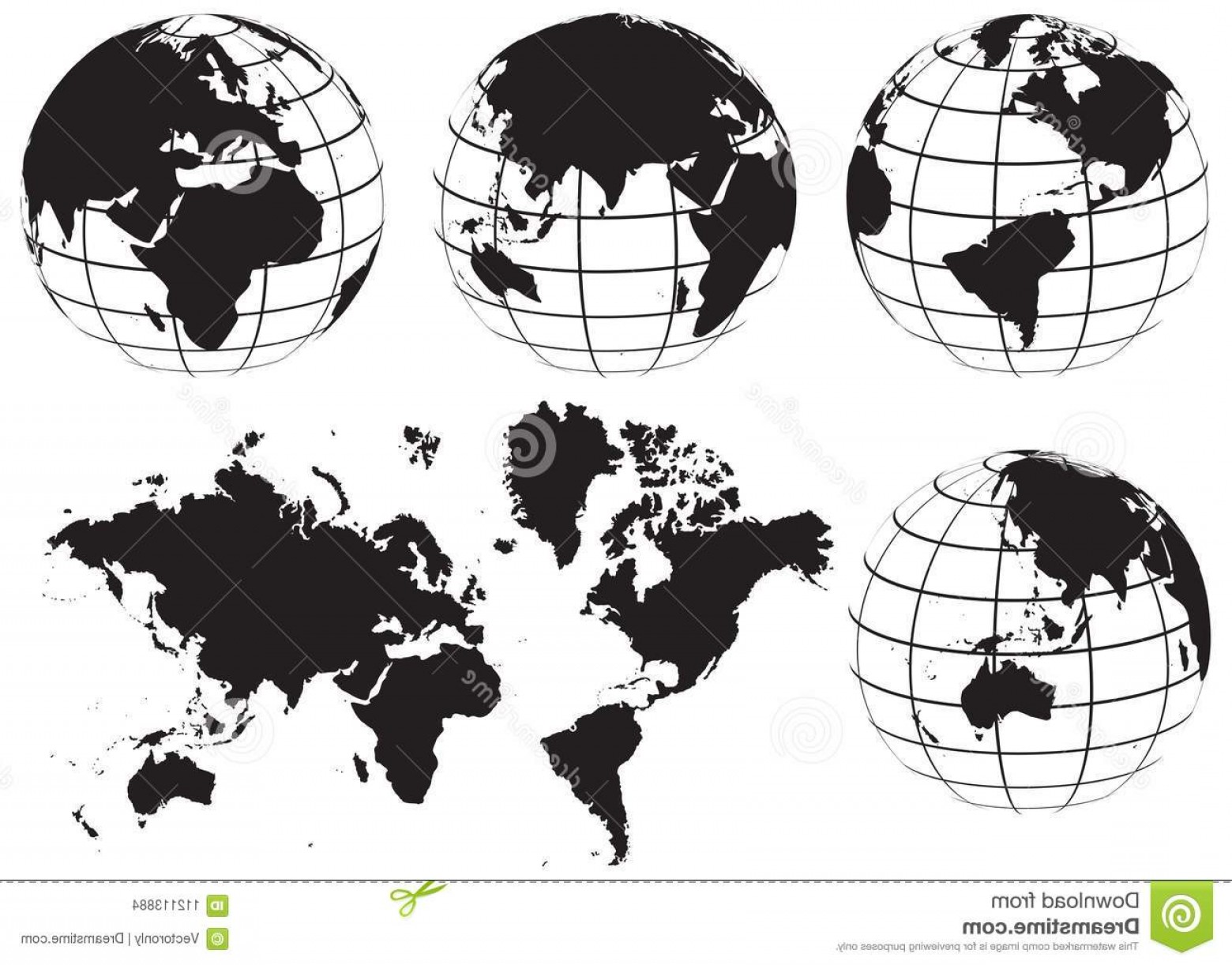 1560x1222 Globe World Map Set Black White Globes Vector Illustration