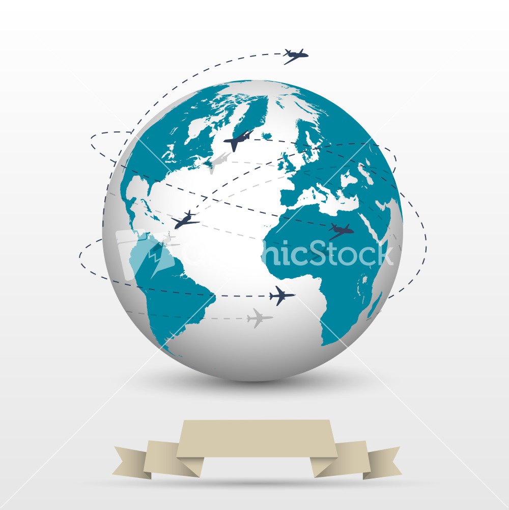 1000x1001 Planes Flying Around The Globe Vector Image