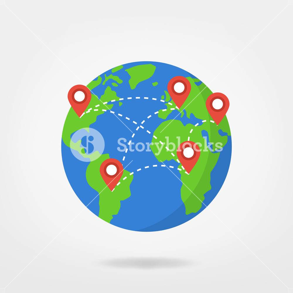 1000x1000 Pin Points On World Map Travel Concept Illustration Location