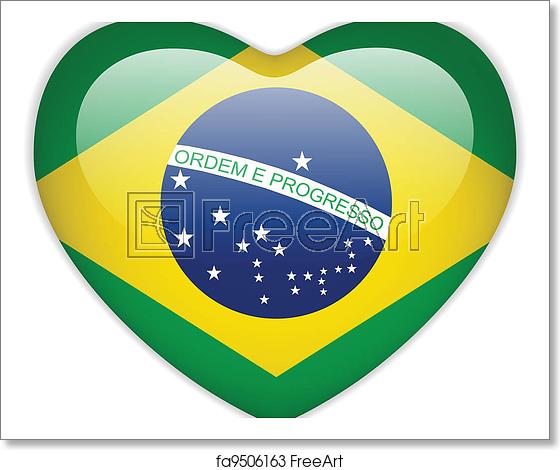560x470 Free Art Print Of Brazil Flag Heart Glossy Button Vector