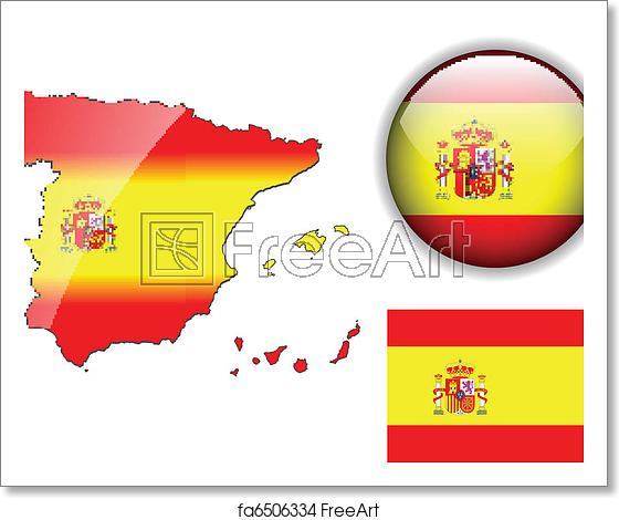 560x470 Free Art Print Of Spain Flag, Map And Glossy Button Spain