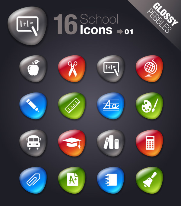 600x686 Glossy School Icons Button Vector Free Download