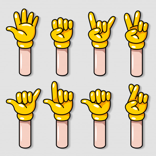 626x626 Yellow Glove Cartoon Hand Gesture Vector Illustration Set Vector