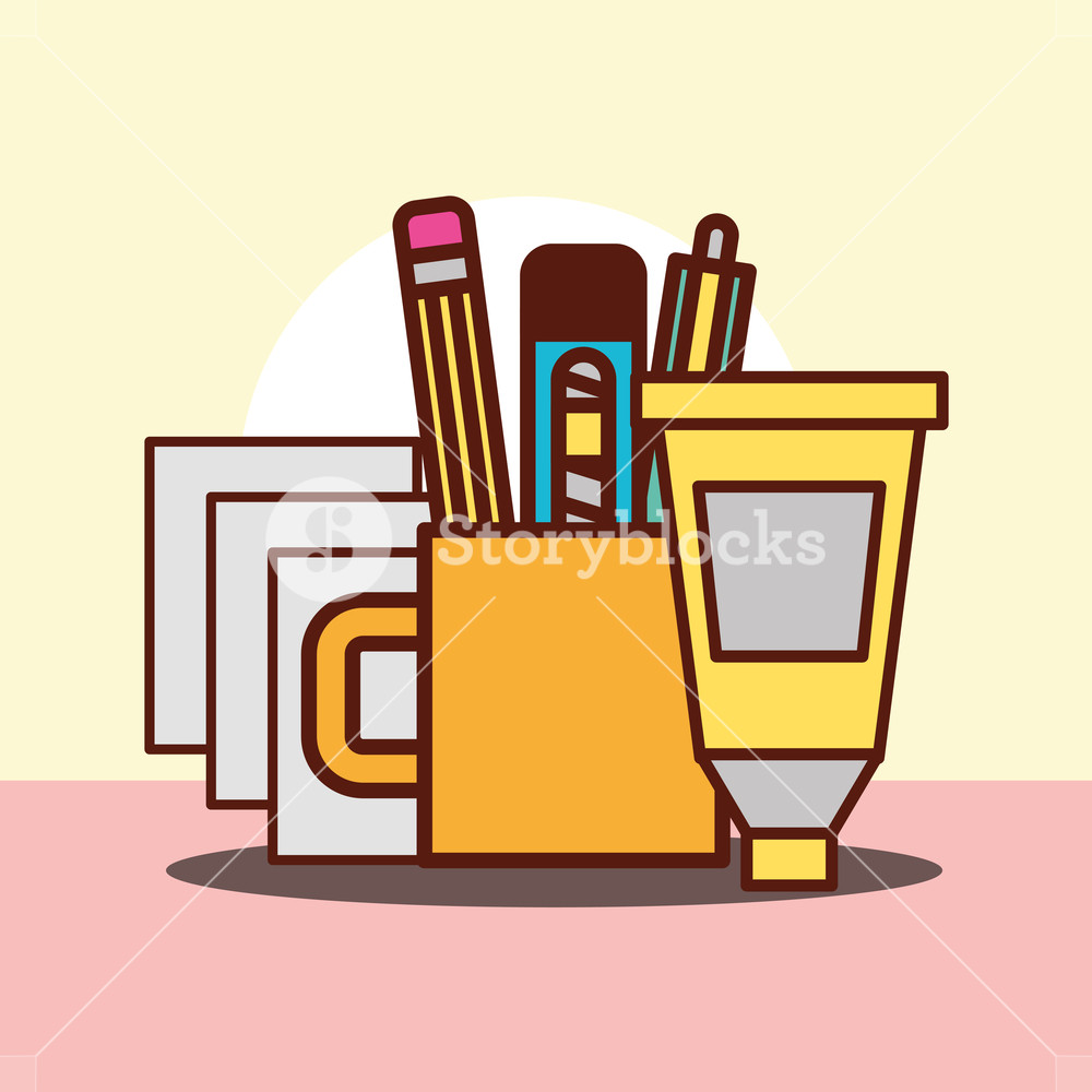 1000x1000 Graphic Design Paper Cup Pen Eraser Scalpel Glue Vector