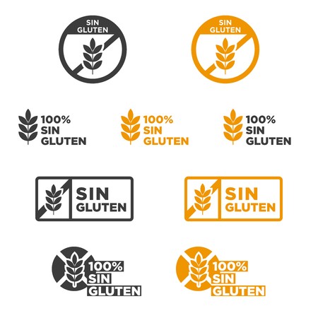 450x450 Gluten Free Icon Set Written In Spanish Vector Illustration