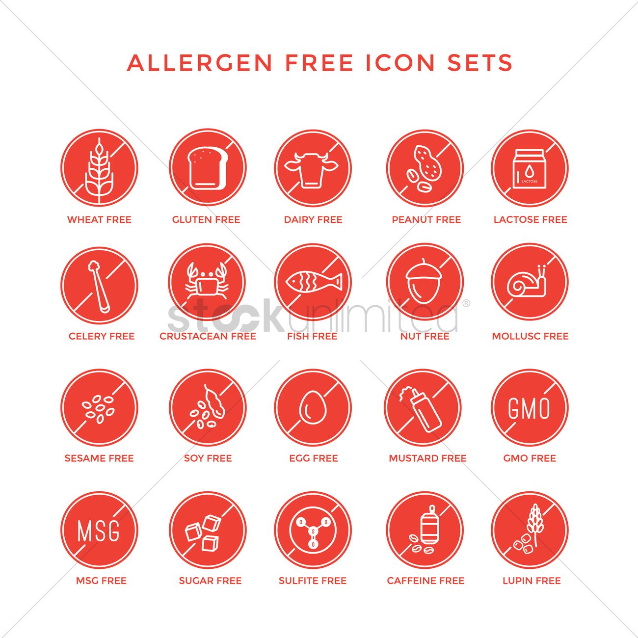 1300x1300 Allergen Free Icon Set Vector Image