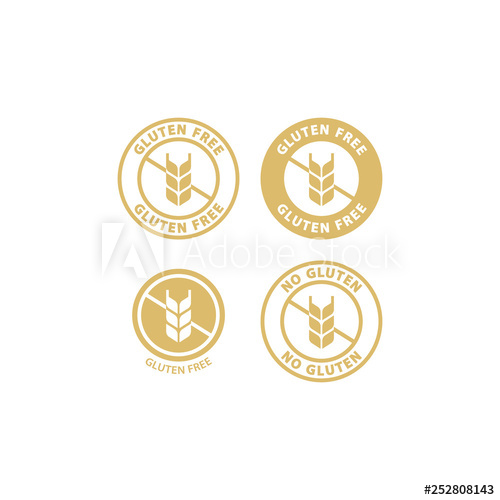 500x500 Gluten Free Vector Stamp Label Set Gluten, Wheat Free Isolated