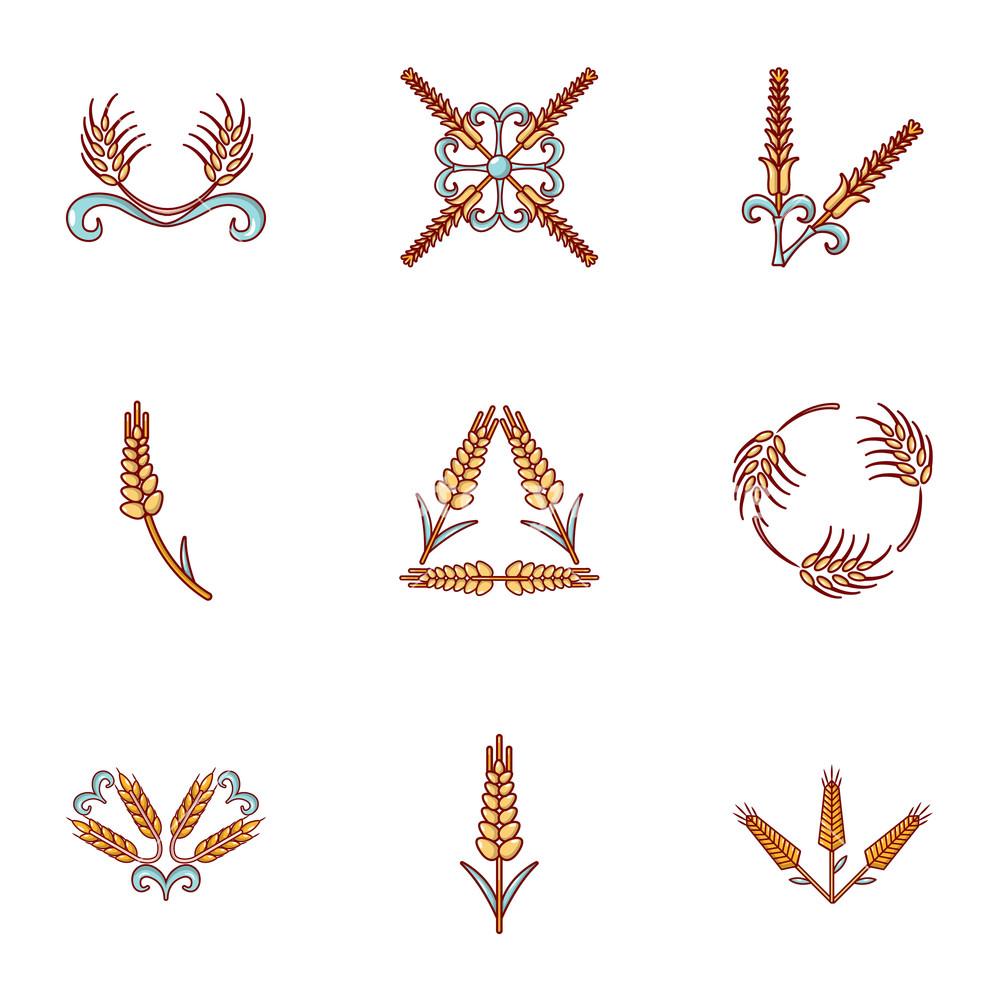 1000x1000 Gluten Content Icons Set Cartoon Set Of Gluten Content Vector