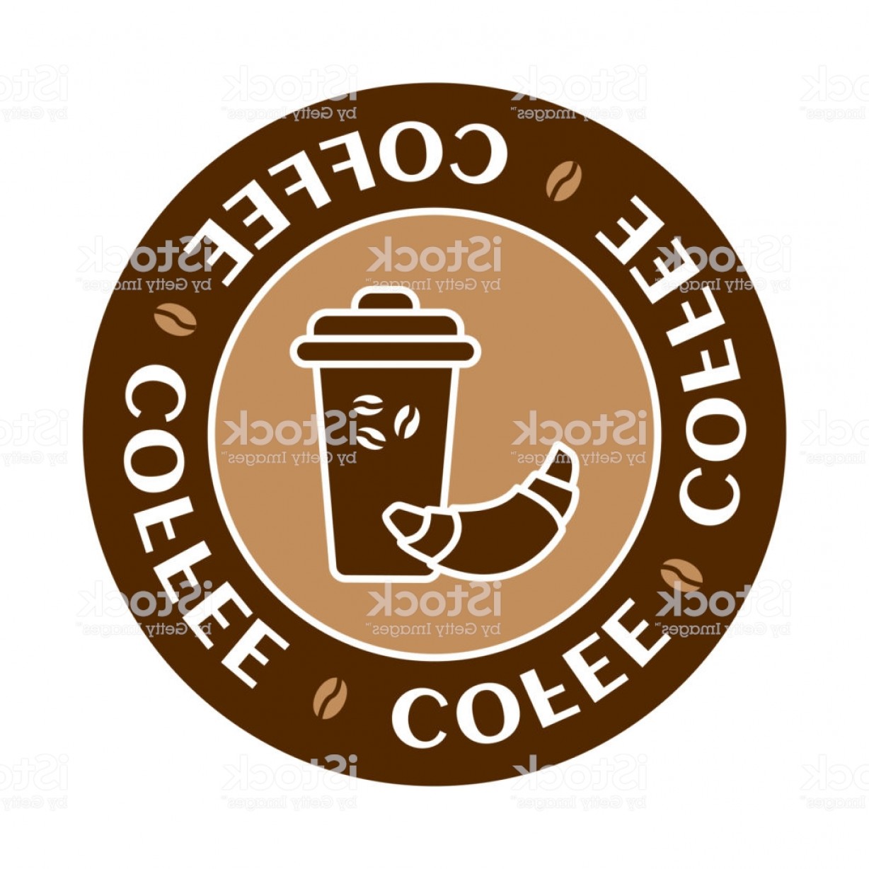 1228x1228 Glass Of Coffee With A Croissant Coffee Label Set Cafe Logo Vector