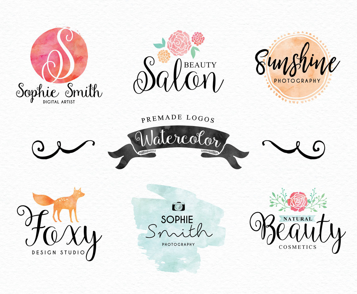 1136x936 Watercolor Hand Drawn Premade Logos Vector Art Graphics