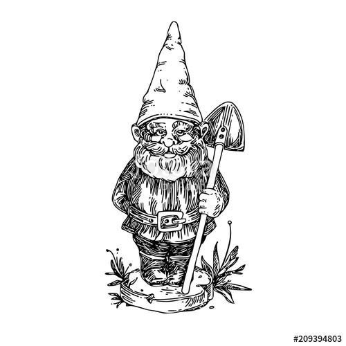 Figure Of Garden Gnome With Shovel Sketch Engraving Style 500x500 Figure Of Garden Gnome With Shovel Sketch Engraving Style