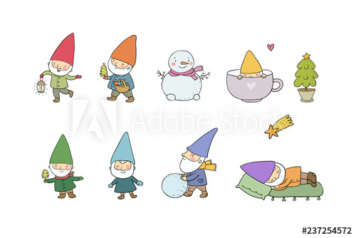 Cute Cartoon Gnomes New Year Set Christmas Elves Vector 500x334 Cute Cartoon Gnomes New Year Set Christmas Elves Vector