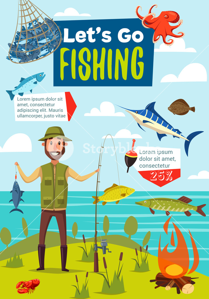 700x1000 Lets Go Fishing Poster, Fishing Sport Theme Design Fisherman