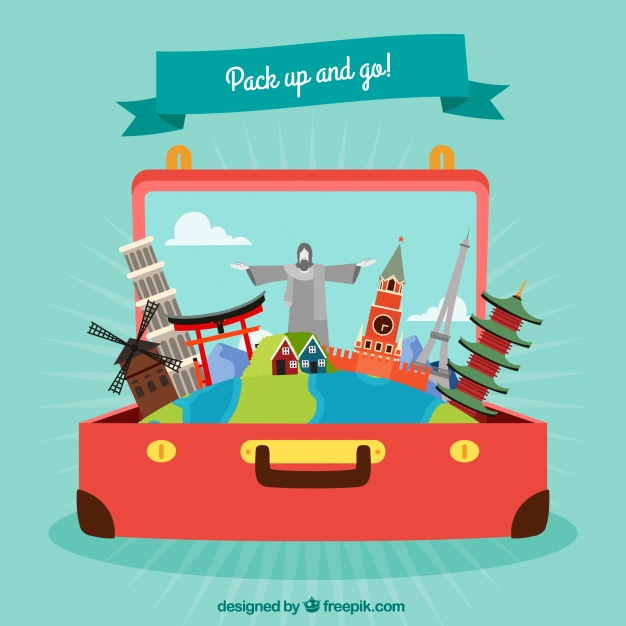 626x626 Travel Background With Landmarks In Open Suitcase Vector Free