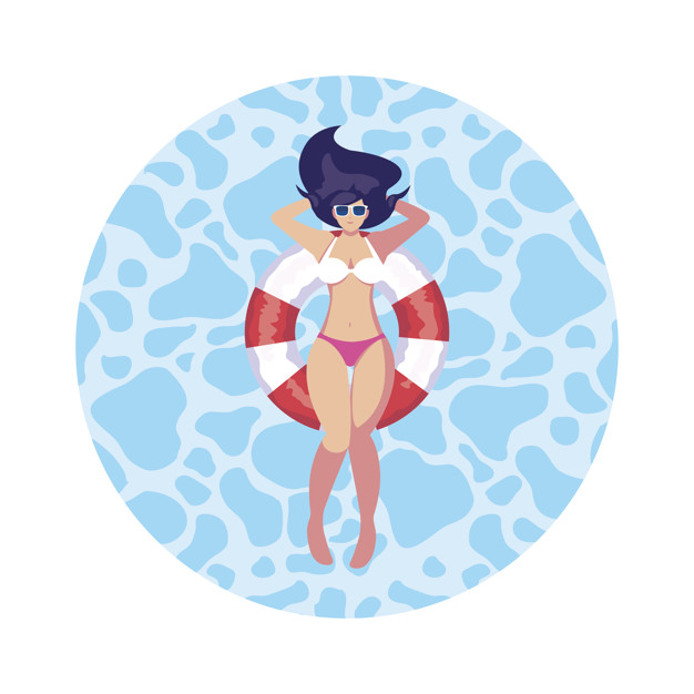 626x626 Woman With Swimsuit And Lifeguard Float Floating In Water Vector