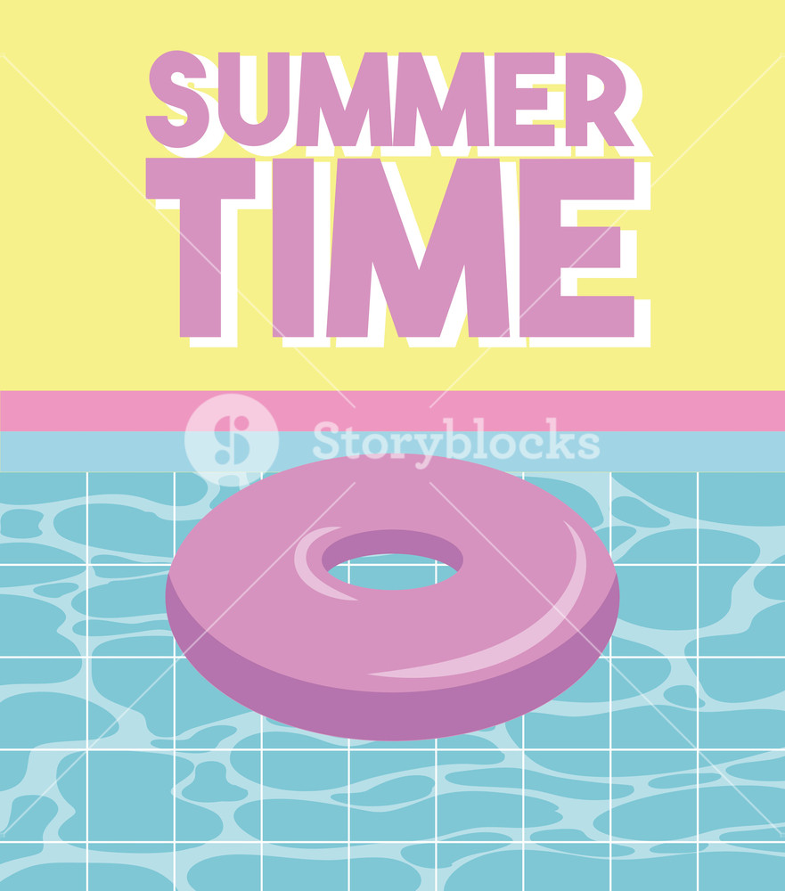 881x1000 Summer Time Vacation Pool Day Fresh Pink Float Vector Illustration