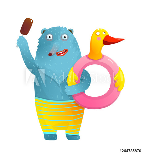 463x500 Bear With Duck Summer Go Swimming With Donut Funny Bear And Duck