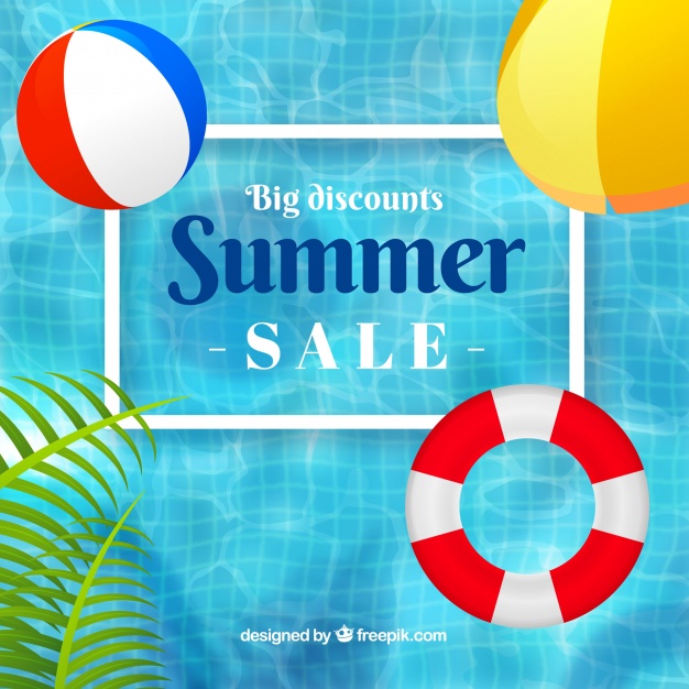 626x626 Summer Sale Background With Pool And Floats In Realistic Style