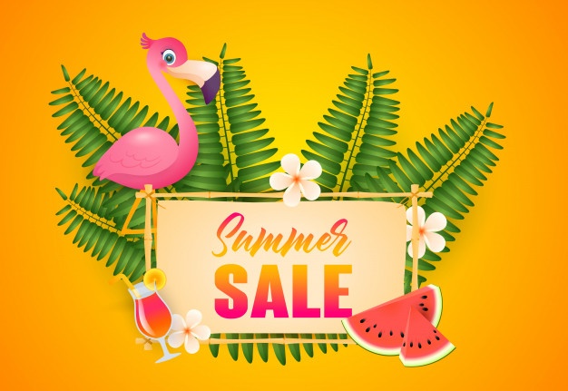 626x431 Summer Sale Lettering, Flamingo, Cocktail And Watermelon Vector