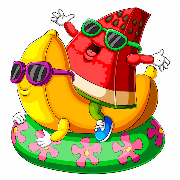 626x626 A Cartoon Watermelon And Banana Playing Inflatable Swimming Pool