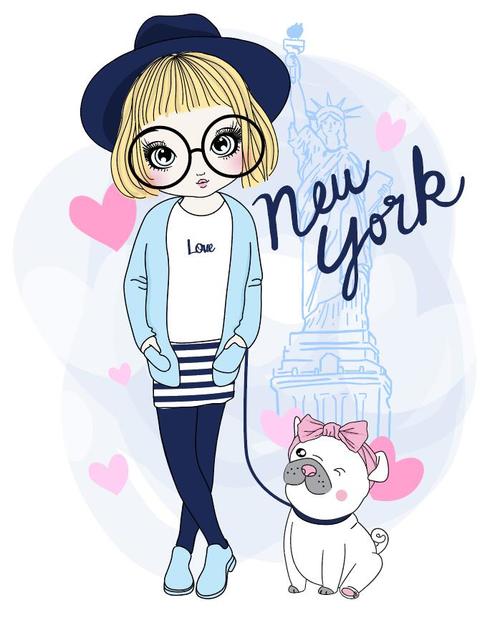 500x620 Girl With Puppy Go Travel Cartoon Vector Free Download