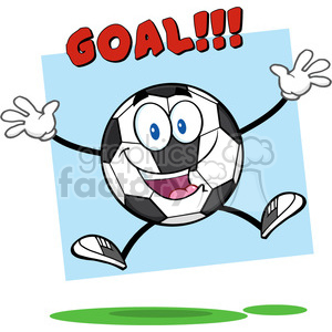 300x300 Happy Soccer Ball Cartoon Mascot Character Jumping With Text Goal