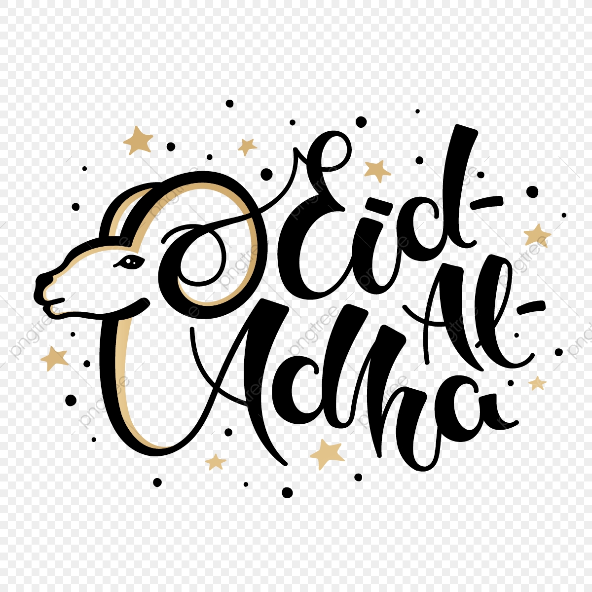 1200x1200 Eid Al Adha Hand Lettering With Goat Head In Black And Gold Design