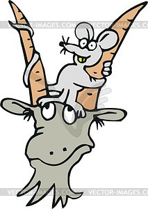 213x300 Mouse Between Goat's Horns Cartoon