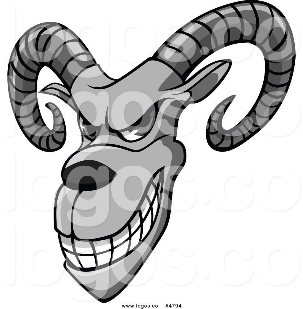 1024x1044 Royalty Free Vector Of A Grayscale Aries Goat With Curling Horns