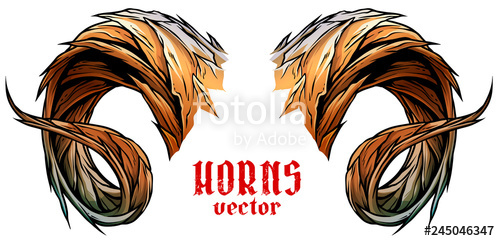 500x241 Cartoon Colorful Detailed Big Sharp Ram Or Goat Horns Or Antlers