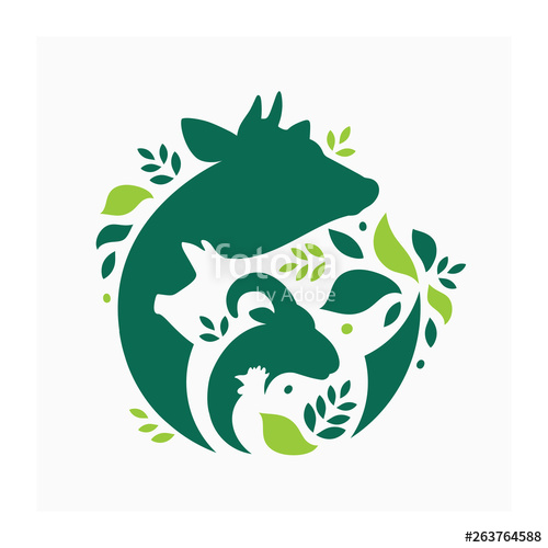 500x500 Farm Animals Logo Vector Illustration With Cow, Pig, Goat