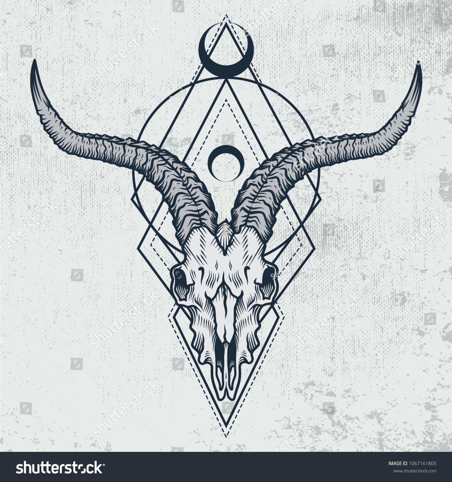 1500x1600 Goat Skull In Ink Graphic Technique Vector Illustration Of Goat