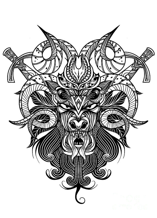 648x900 Goat Skull In Ink Graphics Technique Vector Illustration Of Goa