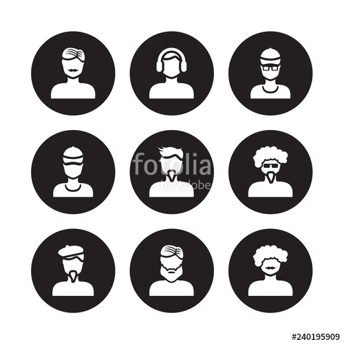 500x500 Vector Icon Set Man Face With Moustache, Headphones, Beret