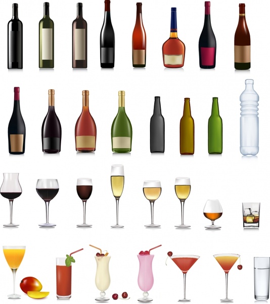 534x600 Beverages Design Elements Bottles Glasses Icons Realistic Design