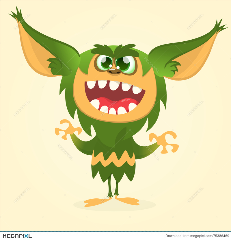 800x830 Happy Cartoon Gremlin Monster Halloween Vector Goblin Or Troll